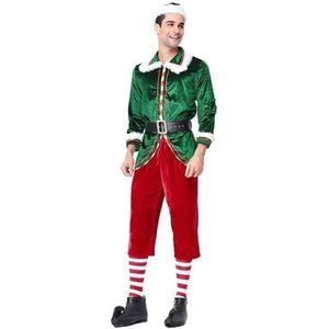 Men Elf Costume Cosplay Green Santa Claus Christmas Xmas Party Dress Siz…